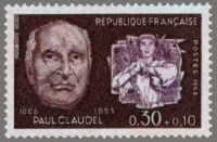 timbre France 1968 - Portrait effigie de Paul Claudel (1868-1955)