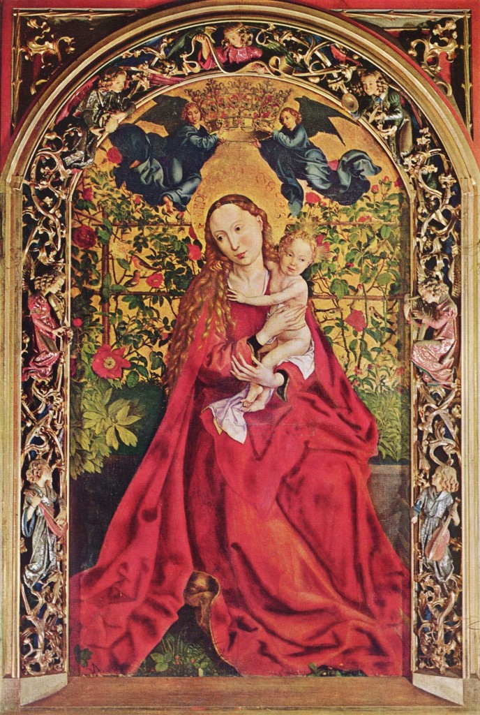 La Vierge au Buisson de Roses - retable sur bois 1473 - de Martin Schongauer - cathédrale de Colmar La Vierge au Buisson de Roses - retable sur bois 1473 - de Martin Schongauer - cathédrale de Colmar