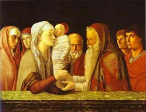 Giovanni Bellini (environ 1430 - 1516) La Présentation au Temple Vers 1460 - Huile sur bois. 80x105 cm. Galerie Cverini-Stampagla, Venise Giovanni Bellini (environ 1430 - 1516) La Présentation au Temple Vers 1460