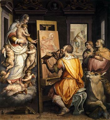 Saint Luc peignant l’apparition de la Vierge - Vasari Giorgio (1511-1574) - fresque - Florence - Santissima Annun