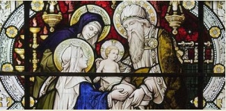 Présentation de Jésus au Temple - détail du vitrail - Honington Angleterre