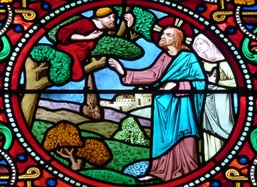 Zachée et Jésus vitrail de l'église Saint Pierre de Neuilly
