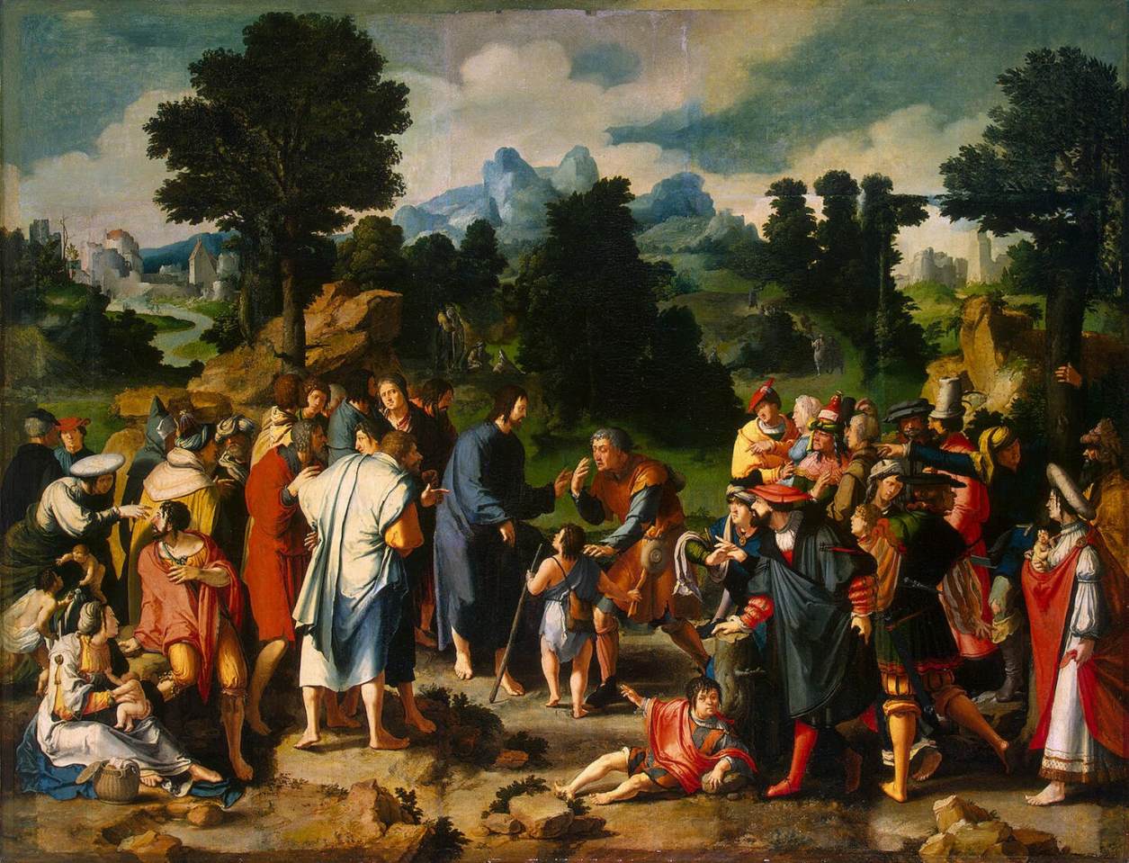 Lucas van Leyden - Jésus guérissant l'aveugle - intérieur d'un triptyque 1531 Lucas van Leyden - Jésus guérissant l'aveugle - intérieur d'un triptyque 1531