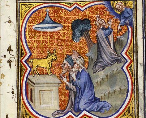 Adoration du veau d'or - série : Petrus Comestor, Bible historiale, Meermanno Koninklijke Bibliotheek, La Haye (pièce ou n° 51 / 105) Datation : 1372