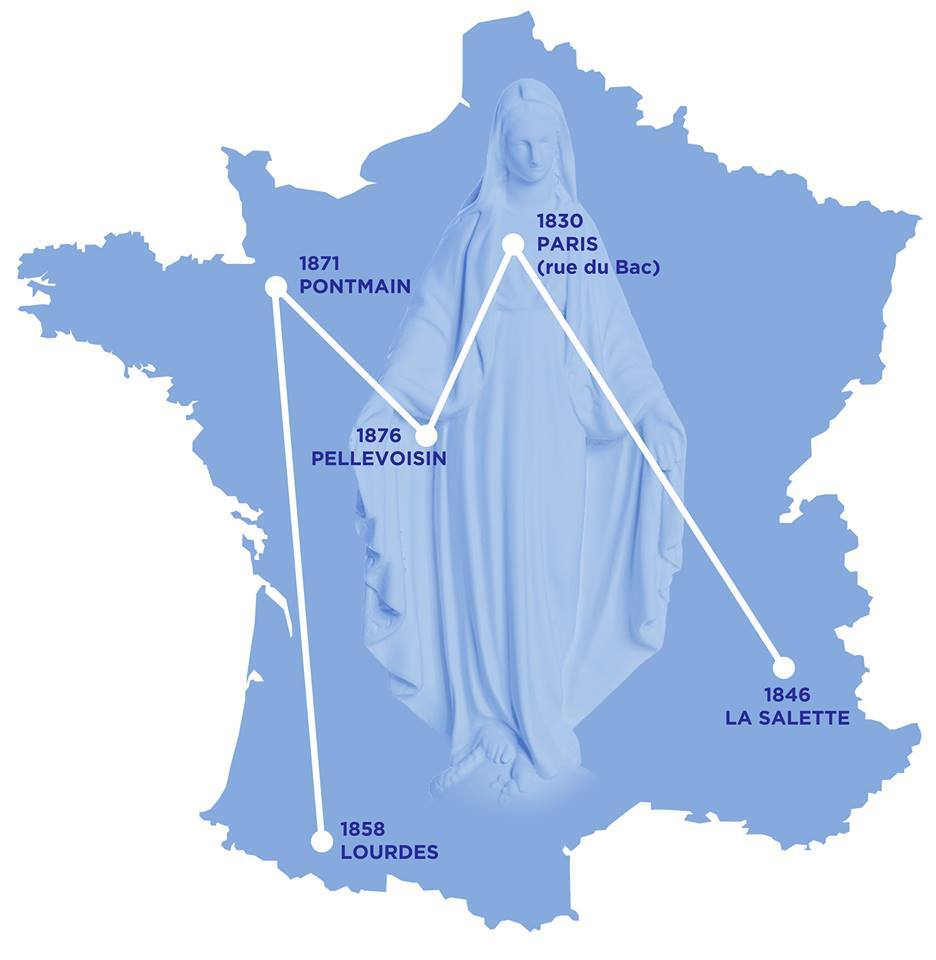 carte de France des apparitions mariales