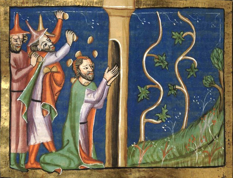 Naboth lapidé devant sa vigne - Chronique universelle de Rodolphe d'Ems Artiste anonyme (entre 1350 et 1375) Naboth lapidé devant sa vigne - Chronique universelle de Rodolphe d'Ems Artiste anonyme (entre 1350 et 1375)