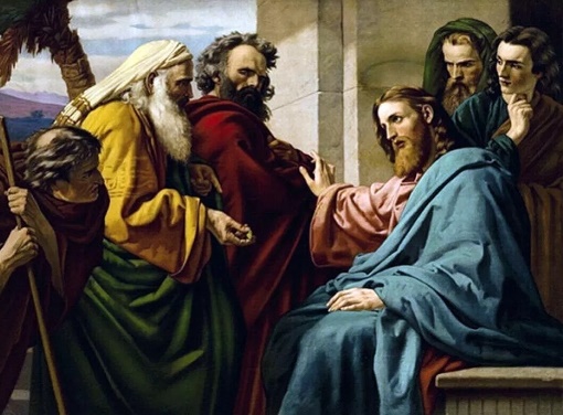 Ernst Karl Georg Zimmermann - Jésus et des pharisiens - 1900 Ernst Karl Georg Zimmermann - Jésus et des pharisiens - 1900
