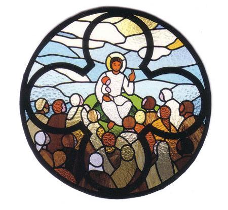 Les Béatitudes -Évangile de Luc - vitrail de l'église de Senzoku au Japon, réalisé par Gilles Caron en 1985. Les Béatitudes -Évangile de Luc - vitrail de l'église de Senzoku au Japon, réalisé par Gilles Caron en 1985.