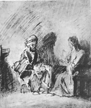 Jésus et Nicodème -dessin de Rembrandt