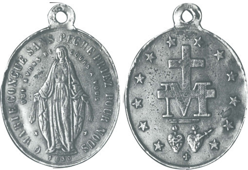 Première Médaille Miraculeuse, créée par la société Vachette en 1832, selon le vœu de la Vierge Marie