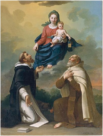 Notre Dame remettant le chapelet à saint Dominique et le saint scapulaire à saint Simon de Stock