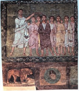 Onction de David par Samuel, fresque sur bois, Synagogue de Doura Europos, IIe siècle Onction de David par Samuel, fresque sur bois, Synagogue de Doura Europos, IIe siècle