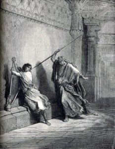 Saül jaloux de David et voulant le tuer - Gustave Doré