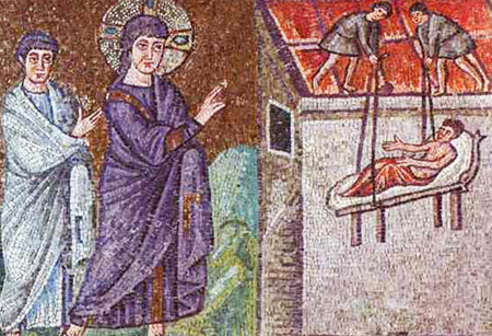 guérison du paralytique par Jésus - mosaïque de Ravenne guérison du paralytique par Jésus - mosaïque de Ravenne
